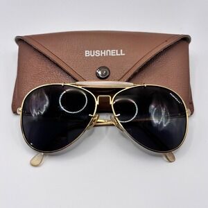 Bushnell Vintage Aviator Sunglasses Shooting Gold Tone Case Double Bridge